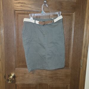 Dalia Khaki Pencil Skirt with Tan Belt
